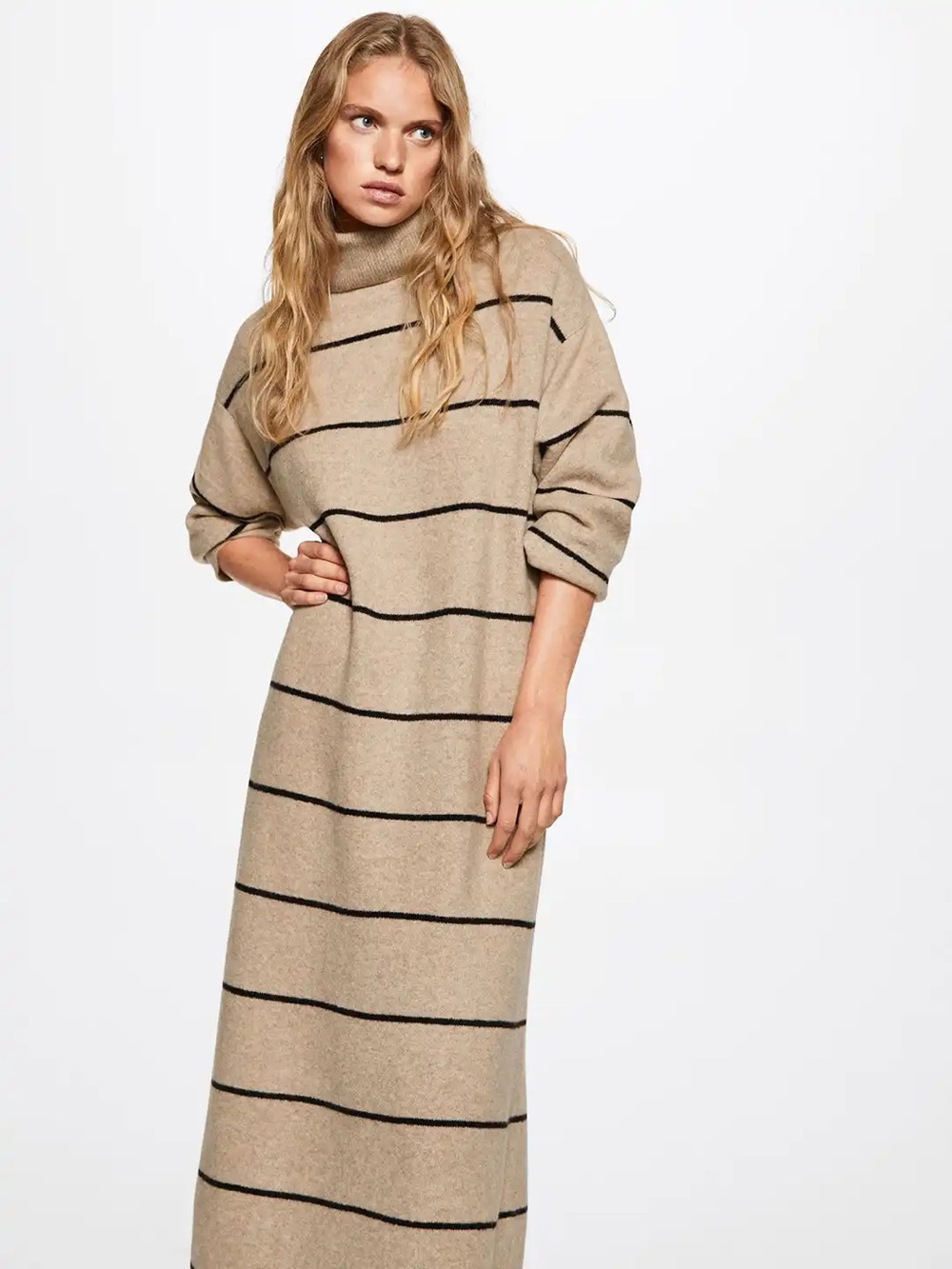 Mango Beige Striped Maxi Dress